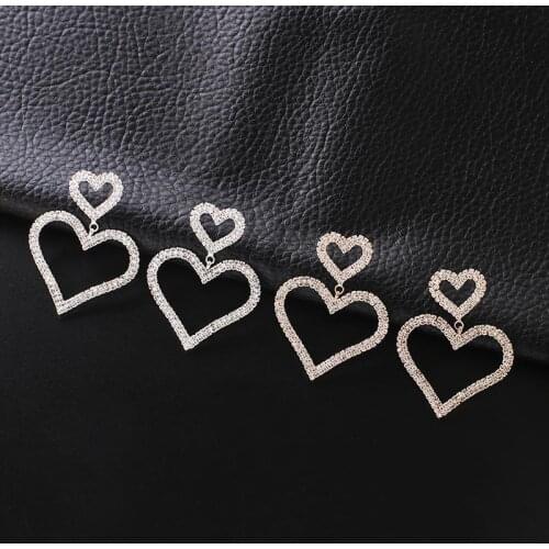 Heart Crystals Drop Earrings for women Full Rhinestone Dangle Earrings female Fashion wedding Jewelry hanging Brincos gift E675