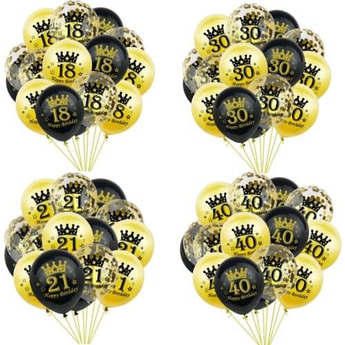 15pcs Black Gold 12 Inch Confetti Balloon Printing Number Latex Birthday Balloon Anniversary 18th 30 Birthday Party Decorations