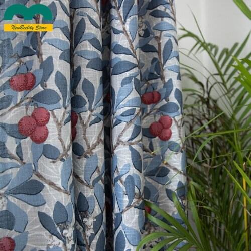 American Country Blue Cotton and Linen Printed Curtains for Living Room Bedroom Kitchen Curtains Customized Finished Products