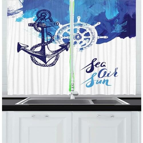 Blue Ocean Anchor Ship Rudder Window Curtains Home Decor Kitchen Draperies Curtains for Bedroom Living Room Curtain