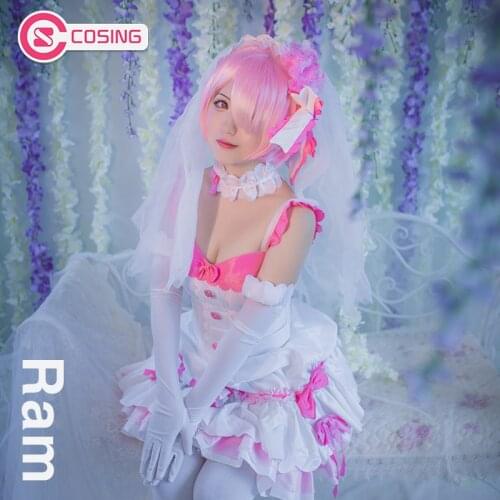 Anime Cosplay Ram Wedding Dress Re:Life In A Different World From Zero Ram&Rem Uniform Cosplay Costume For Girls