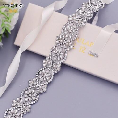 TOPQUEEN S453 Silver Rhinestone Straps for Wedding Dress Jeweled Ladies Belt Formal Accessories Belt Bridal Sash for Wedding
