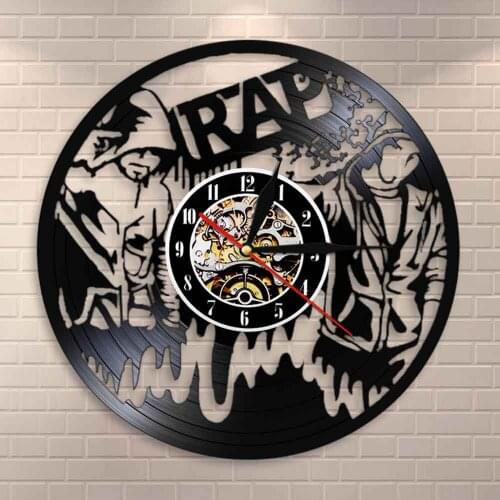 Hip Hop Vintage Vinyl Record Wall Clock 90s Rap Wall Art Wall Clock Music Studio Room Decor Musical Live Show Rappers Gift