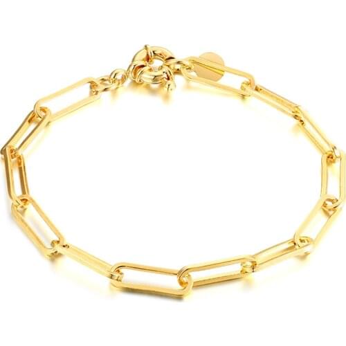 Paper Clip Chain Link Bracelet with Sailor Clasp Charm Women Gifts