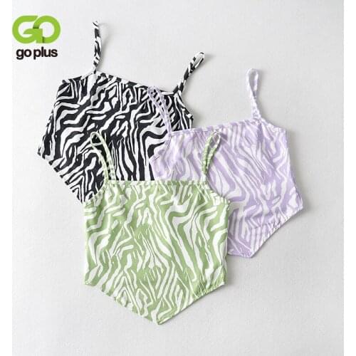 GOPLUS Y2k Tops Summer Zebra Printed Camis Short Sexy Black Tee Shirt Women 2021 Cami Top Camisetas De Mujer Haut Femme C11183