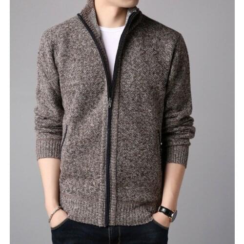 Winter Thick Mens Sweater Coat Fleece Full Zip Long Sleeve Cardigan Side Pocket Autumn Warm Male Fashionable Causal Clothing