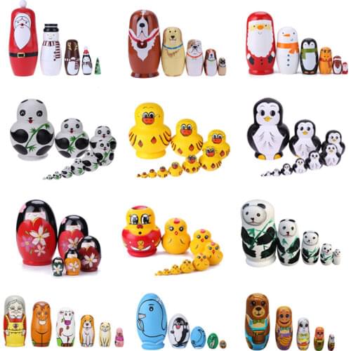 1 Set Wooden Baby Toys Russian Nesting Dolls Matryoshka Dolls for Kids Children Christmas New Year Gift Home Decor Best Wishes