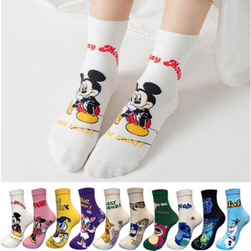 1 Pair Disney kawaii Funny Women socks Cartoon Animal Mickey Donald Minnie Socks for women cute Cassual Cotton sock Size 35-42