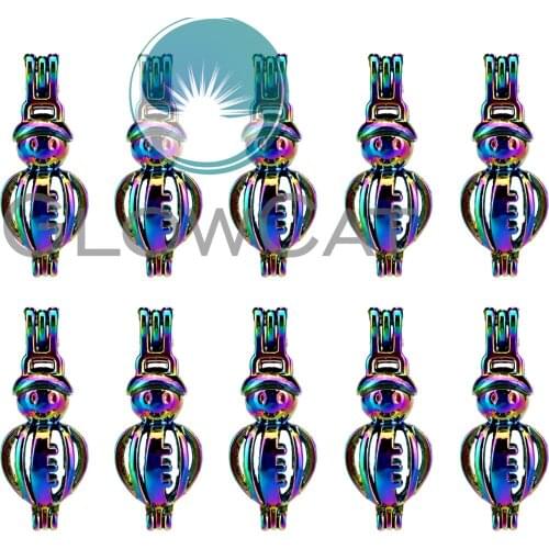 10x C282 Rainbow Colors Snowman Beads Cage Jewelry Making Perfume Essential Oil Diffuser Pearl Cage Locket Pendant