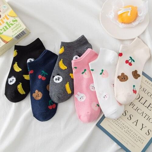 3 Pairs/Set Spring And Summer Ladies Boat Kawaii Socks Cartoon Bear And Rabbit Low Cut Cotton Socks Shallow Mouth Cotton Socks