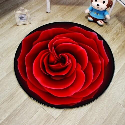 3D Round Carpet Non-slip Cartoon Rose Deer Fruit Bedroom Bathroom Mat Living Room Parlor Chair Rugs Classic Decorate Carpet