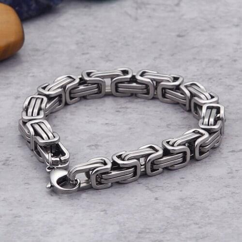 5mm/6mm / 8mm Stainless Steel Mens Jewelry Emperor chain Byzantine Chain bracelet Square style Unisex Mens 8.26 inch