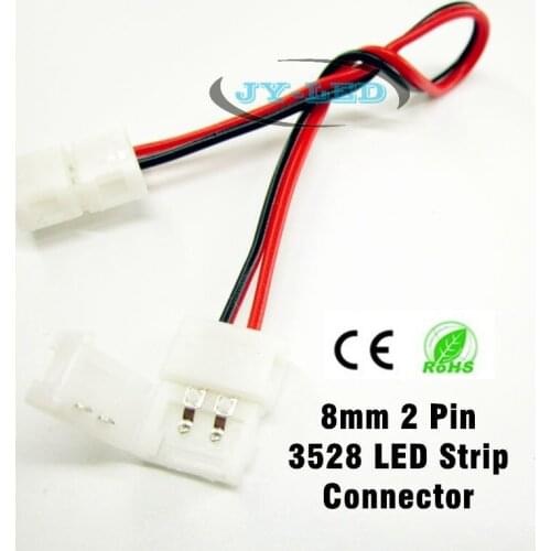 50pcs/lot 8mm 2pin for 3528 single color LED strip pcb connector, free soldering connecting wire with two ends