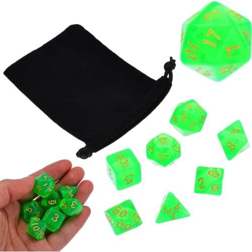 7pcs/set Translucent Multi-side Polyhedral Green Dices Set with Dice Bag Interesting Dice Set Droshipping