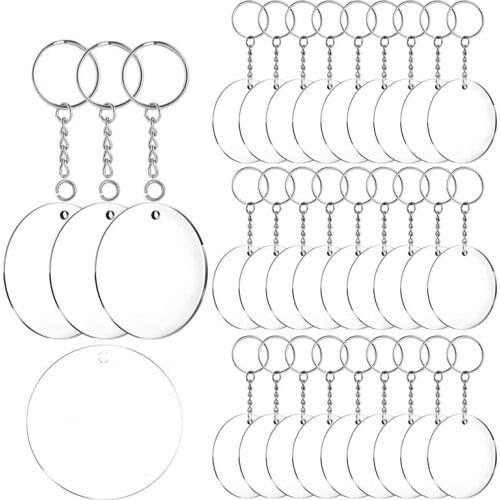 Kili Acrylic Keychain Blanks, 60 Pcs 2 Inch Diameter Round Acrylic Clear Discs Circles with Metal Split Key Chain Rings