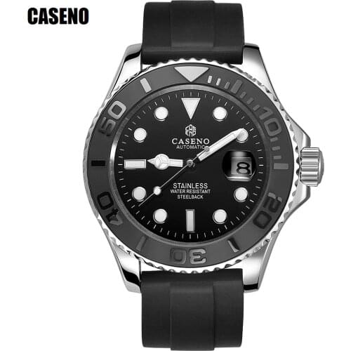 Automatic Mechanical Watch Men Top Luxury Brand Mens Watches Black Ceramic Outer Ring Gold Stainless Steel Silicone Watch CASENO
