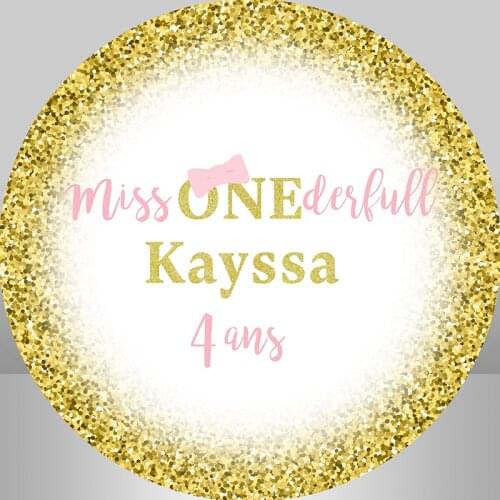 White and Gold Bokeh Glitter Miss Onederful Birthday Round Backdrop Cover Dessert table Banner Circle Background Photo Studio
