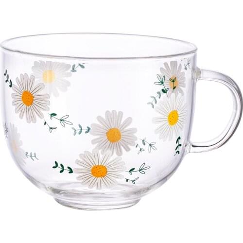 Breakfast Cup Belly Flower Glass Milk Juice Cup Heat Resistant Coffee Tea Cups Home Office Drinkware Coffee Cup