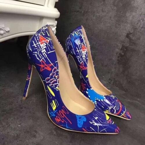 DDYZHY Artistic Graffiti Print Women Sexy Stiletto High Heels Black Ladies Party wedding shoes Pointed Toe Ladies Pumps Shoes