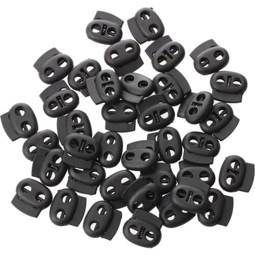 Double Hole Spring Loaded Drawstring Rope Cord Locks Black 40 Pcs