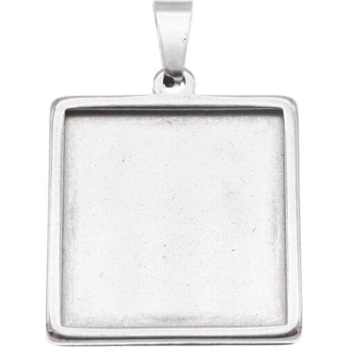 Julie Wang 20-30mm Square Cabochon Base Setting Charm Stainless Steel Blank Tray Bezel Pendant Bracelet Jewelry Making Accessory