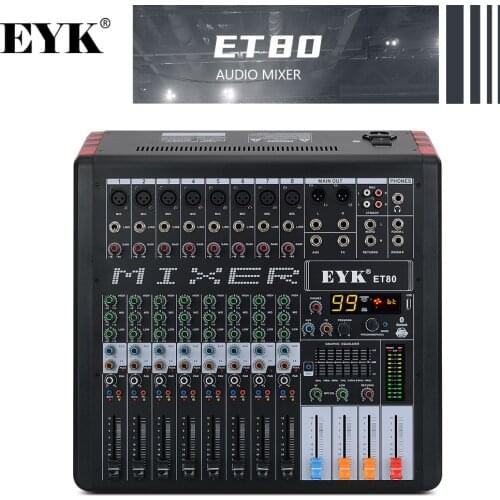 EYK ET80 8 Channels dj Professional Audio Mixer with DSP effects & 7-band graphic equalizer& USB & Bluebooth and AUX FX Output