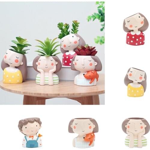 Ins Wind Cartoon Wreath Girl Succulent Flowerpot Indoor Green Plant Flowerpot Ornaments Mini Flowerpot Home Decoration Ornaments