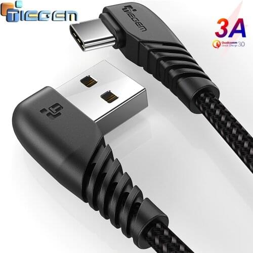 TIEGEM 3A 90 Degree USB type C Cable for Samsung Galaxy S10 S9 Plus Xiaomi Mi 8 6 MAX 3 LG USB C TYPE-C Fast Charging Data Cable