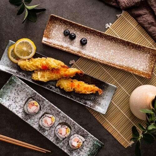 Japanese-style Ceramic Sushi Plate Rectangle Dessert Plates Household Creative Long Dishes Marbling Tableware