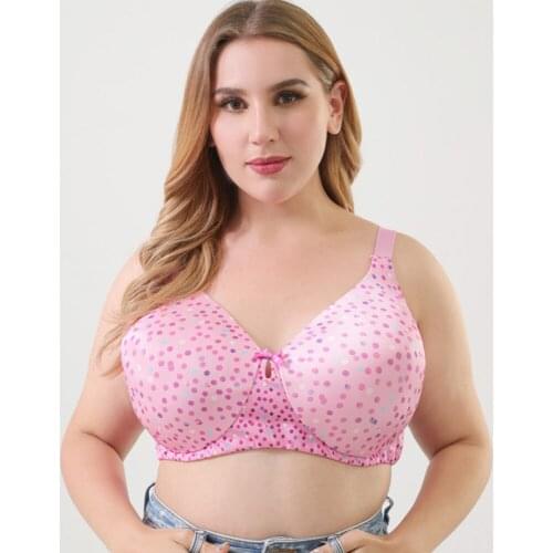 Comfort Bliss Lightly Lined Polka Dot Satin Smooth Cups No Wire Plus Size Womens Seamless Bra Super Size Bra 95F 105C 110C
