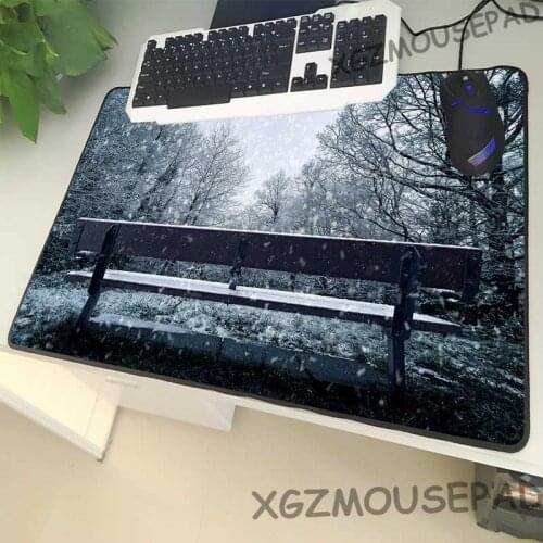 XGZ Landscape Large Size Black Mouse Pad Lock Side Snow Scenery Park Bench Laptop PC Table Mat Rubber Non-slip Universal Type
