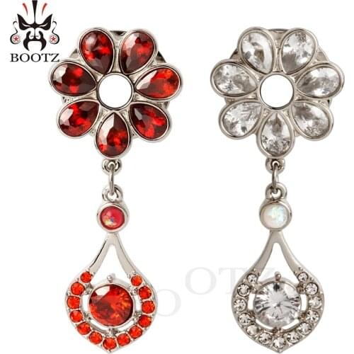 KUBOOZ New Arrival Stainless Steel White Red Flower Ear Plugs Tunnels Fashion Body Jewelry Piercing Ear Gauges Expanders 2PCS