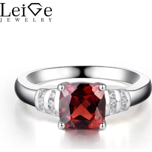 Leige Jewelry Red Garnet Ring Cushion Cut Garnet Gemstone Wedding Engagement Rings for Women Sterling Silver 925 Fine Jewelry