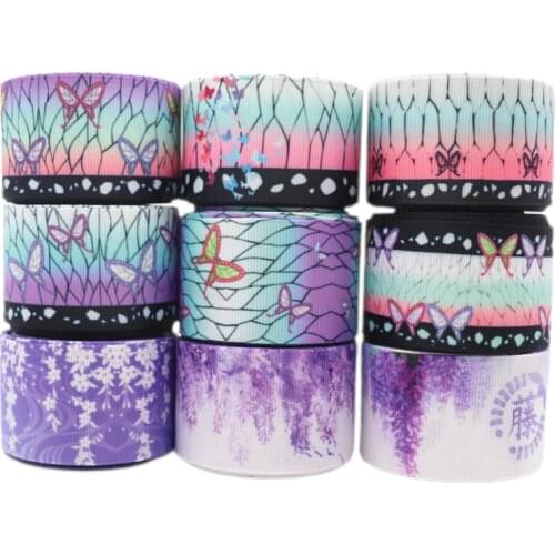 10 Yards 38MM Kimetsu No Yaiba Japanese Cartoon Printed Grosgrain Ribbons For Hair Bows DIY Handmade Materials Y2020102101