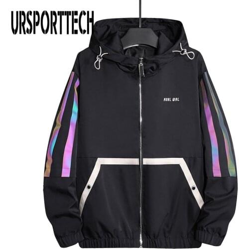 Hot Mens Jacket Hoodies Oversized 8XL Reflective Women Jackets Hip Hop Windbreaker Men Hooded Coats Streetwear Couple Jacket