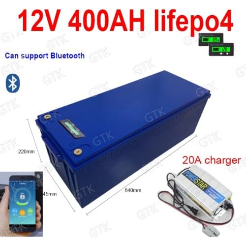 GTK 12.8V 12V 400AH Lifepo4 lithium battery bluetooth BMS APP for power supply EV Solar Storage inverter boat + 20A charger