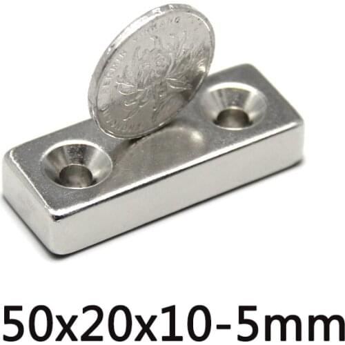 5/10/20PCS 50x20x10-5mm N35 Strong Sheet Rare Earth Magnet 2 holes 5mm Block Magnets 50x20x10 Powerful Magnetic 50*20*10-5 mm