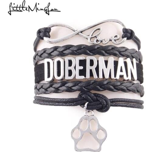 Little Minglou Infinity love DOBERMAN bracelet pet dog paw charm leather wrap men bracelets & bangles for women jewelry