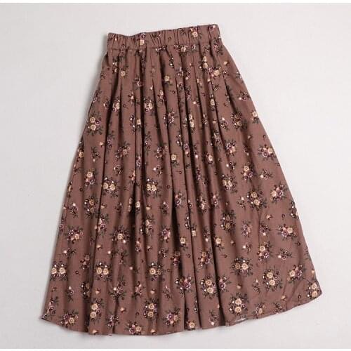 Japanese Mori Girl Sweet Floral Cotton Half-Length Skirt WomenS Bottoms Elastic Waist All-Match Thin Skirt Spring Autumn New