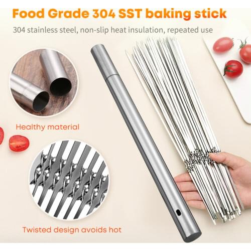 Skewers for Barbecue Reusable Grill Stainless Steel Skewers Shish Kebab BBQ Camping Flat Forks Gadgets Kitchen Accessories Tools
