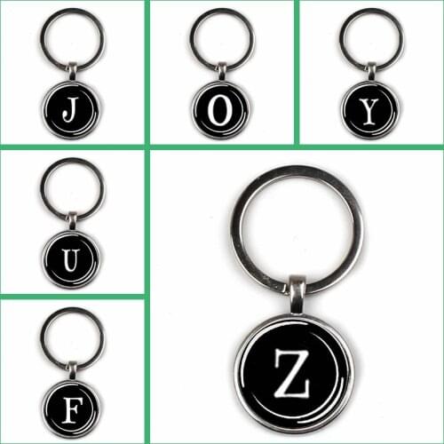 Fashion personalize 26 letter letter ID charm keychain glass cabochon text keyring men women punk jewelry key chain friends gift