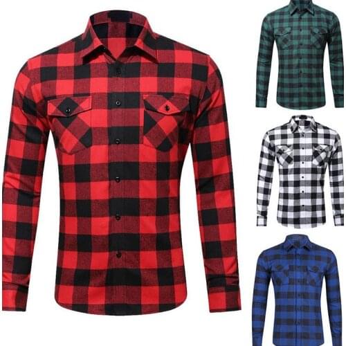 Office Red And Black Plaid Shirt Men Shirts Autumn Fashion Chemise Homme Mens Checkered Shirts Long Sleeve Shirt Men Blouse