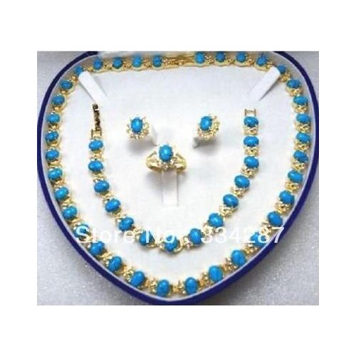 Selling Jewelry>>>Beautiful Turquoises Necklace/Bracelet/Ring/Earring Set