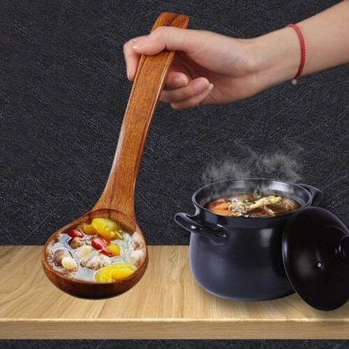 New 1PC Natural Wood Spoon Soup Ladle Wooden Cooking Scoop Catering Tableware Wooden Kitchen Utensils