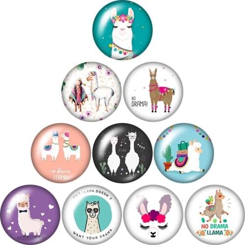 New CartoonNo prob llamaAlpaca10pcs mixed 12mm/16mm/18mm/25mm Round photoglass cabochondemo flatback Makingfindings