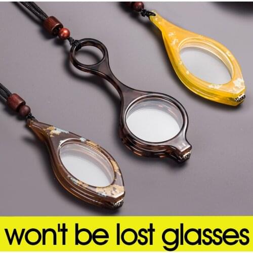 Hilbalm folding hanging neck reading glasses women men round pendant necklace presbyopia hyperopia glasses male female +150+200