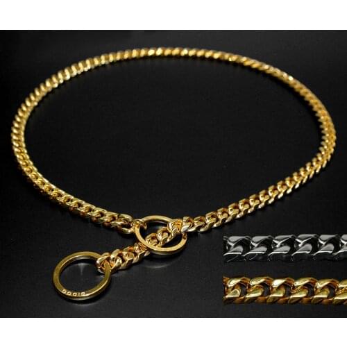 Strong Silver Gold Stainless Steel Slip Dog Collar Metal Dogs Training Choke Chain Collars With Free Whistle