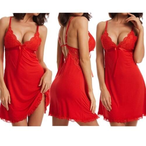 Sexy Ladies' Lingerie Sleepwear Womens Sleeveless Solid Nightgowns Female Straps Lace Patchwork Backless Sleepshirts 3 Colors