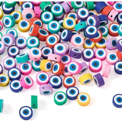 200pcs/lot Flat Round Polymer Clay Beads with Eye Mixed Color Polymer Clay Spacer Beads For Jewelry Making DIY Bracelet Necklace