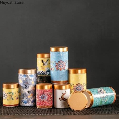 Portable Small Tea Caddy Color Ceramic Tea Set Mini Tea Box Household Airtight Tank Travel Outdoor Storage Tank/creative Gift